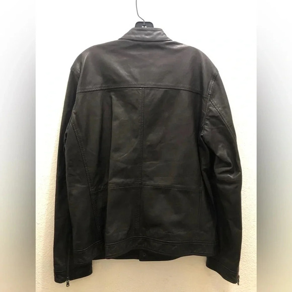 John Varvatos Men's Long Sleeve Steven Leather Shirt Jacket Snap Zip Front Black - Picture 5 of 11